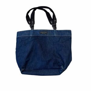 Kenneth Cole Reaction Y2K Denim Tote Shoulder Bag Blue Zip Top Minimalist 18x12